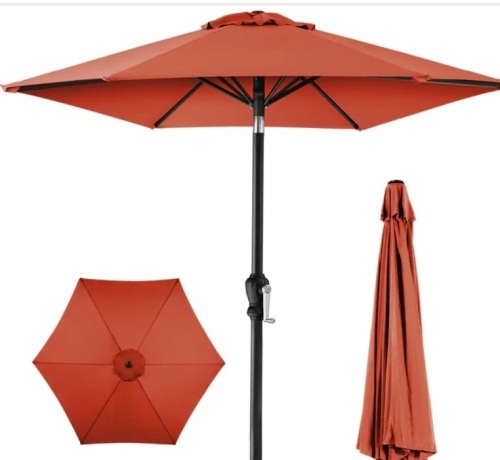 Outdoor Steel Market Patio Umbrella Decoration w/ Tilt, Crank Lift - 10ft - Lot 282