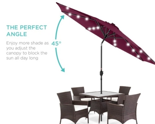 Solar LED Lighted Patio Umbrella w/ Tilt Adjustment, UV-Resistance - 10ft - Lot 283