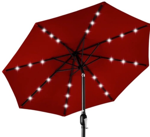 Solar LED Lighted Patio Umbrella w/ Tilt Adjustment, UV-Resistance - 10ft - Lot 284