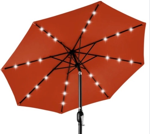 Solar LED Lighted Patio Umbrella w/ Tilt Adjustment, UV-Resistance - 10ft - Lot 285