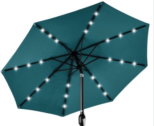 Solar LED Lighted Patio Umbrella w/ Tilt Adjustment, UV-Resistance - 10ft - Lot 286