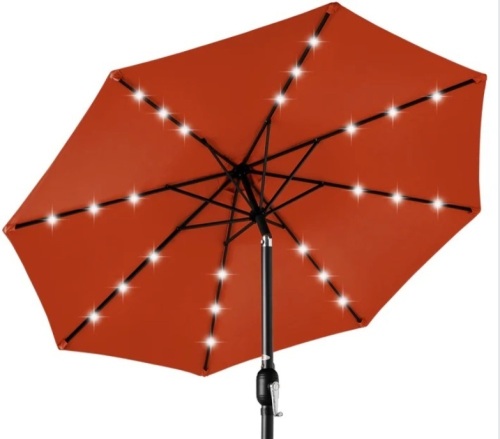 Solar LED Lighted Patio Umbrella w/ Tilt Adjustment, UV-Resistance - 10ft - Lot 286