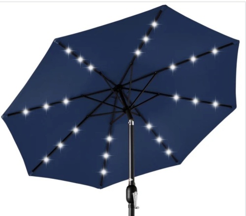 Solar LED Lighted Patio Umbrella w/ Tilt Adjustment, UV-Resistance - 10ft - Lot 288