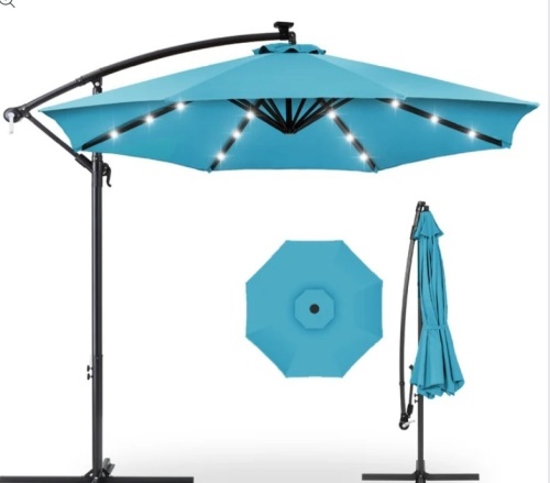 Solar LED Offset Hanging Patio Umbrella w/ Crank Tilt Adjustment - 10ft - Lot 289