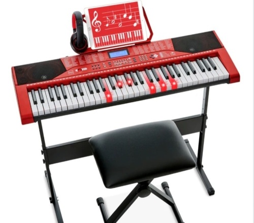 61-Key Beginners Electronic Keyboard Piano Set w/ Lighted Keys, Headphones - Lot 290