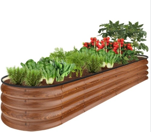 Outdoor Metal Raised Oval Garden Bed for Vegetables, Flowers - 8x2x1ft - Lot 292