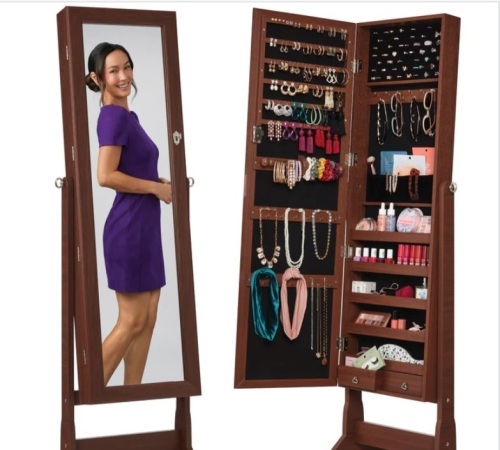 Full Length Freestanding Jewelry Mirror Armoire w/ Velvet Interior - Lot 295