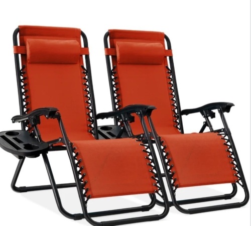 Set of 2 Adjustable Zero Gravity Patio Chair Recliners w/ Cup Holders - Lot 296