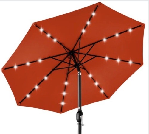 Solar LED Lighted Patio Umbrella w/ Tilt Adjustment, UV-Resistance - 10ft - Lot 297