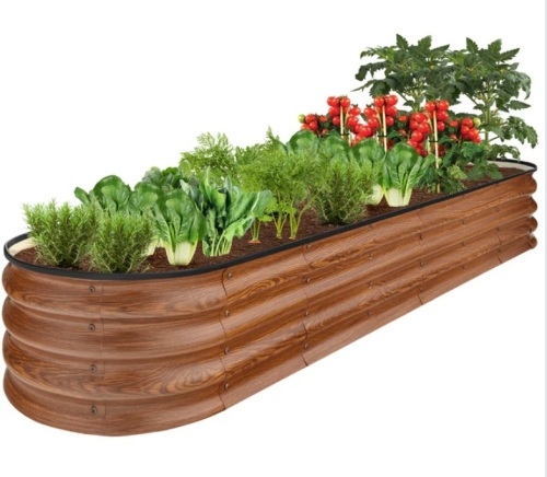 Outdoor Metal Raised Oval Garden Bed for Vegetables, Flowers - 8x2x1ft - Lot 310