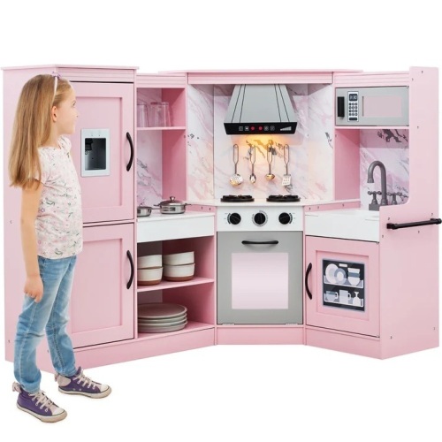 Pretend Play Corner Kitchen Wooden Toy Set for Kids w/ 6 Accessories - Lot 150