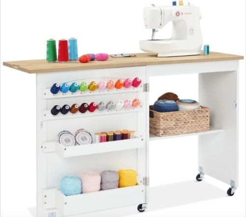 Folding Sewing Table Multipurpose Craft Station & Side Table w/ Wheels - Lot 182