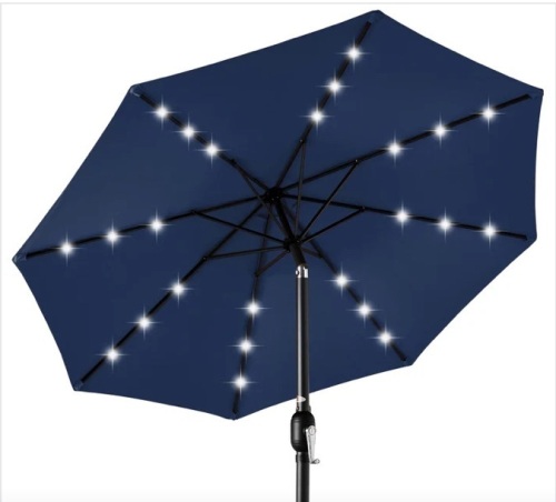 Solar LED Lighted Patio Umbrella w/ Tilt Adjustment, UV-Resistance - 10ft - Lot 185