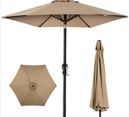 Outdoor Steel Market Patio Umbrella Decoration w/ Tilt, Crank Lift - 10ft - Lot 189