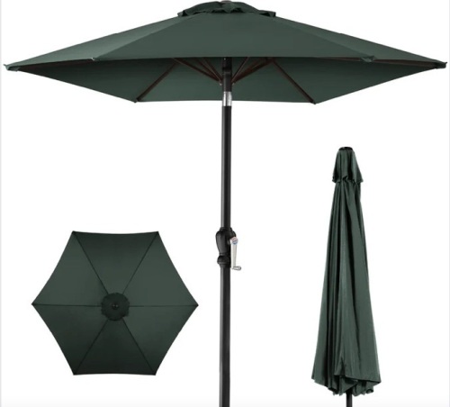 Outdoor Steel Market Patio Umbrella Decoration w/ Tilt, Crank Lift - 10ft - Lot 190