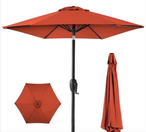 Outdoor Market Patio Umbrella w/ Push Button Tilt, Crank Lift - 7.5ft - Lot 191
