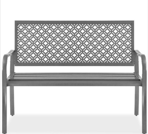 Indoor Outdoor Steel Bench w/ Geometric Backrest, Foot Levelers - Lot 193
