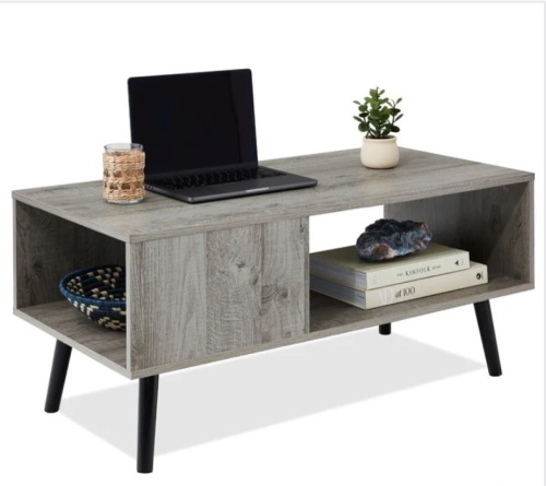 Wooden Mid-Century Modern Coffee Accent Table w/ Open Storage Shelf - Lot 323