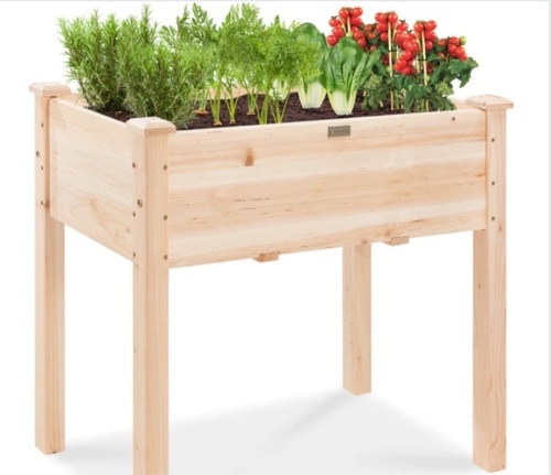 Raised Garden Bed, Elevated Wood Planter Box Stand w/ Bed Liner - 34x18x30in - Lot 325