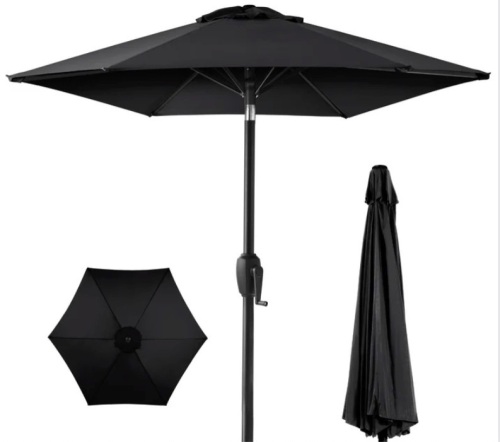 Outdoor Market Patio Umbrella w/ Push Button Tilt, Crank Lift - 7.5ft - Lot 326