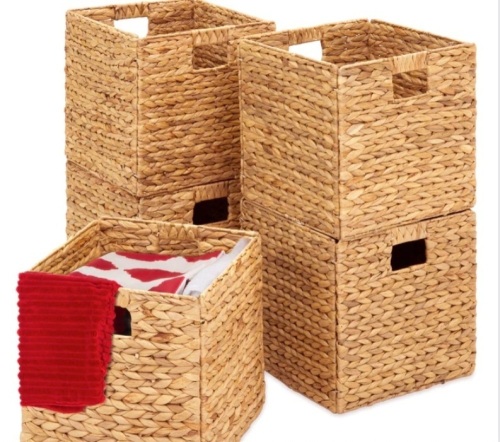 Set of 5 Collapsible Hyacinth Storage Baskets w/ Inserts - 13x13in - Lot 327