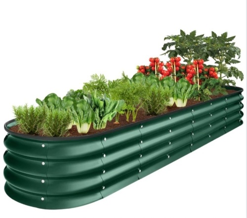 Outdoor Metal Raised Oval Garden Bed for Vegetables, Flowers - 8x2x1ft - Lot 330