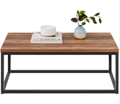 44in Modern Industrial Rectangular Wood Grain Coffee Table w/ Metal Frame - Lot 332