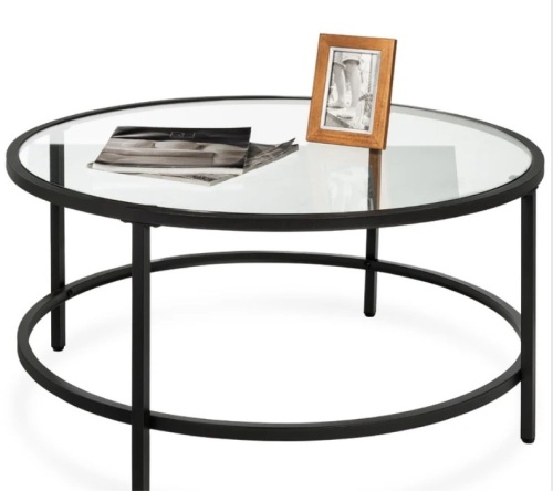 Round Tempered Glass Coffee Table w/ Steel Frame - 36in missing hardware - Lot 346