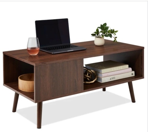 Wooden Mid-Century Modern Coffee Accent Table w/ Open Storage Shelf-missing hardware - Lot 348