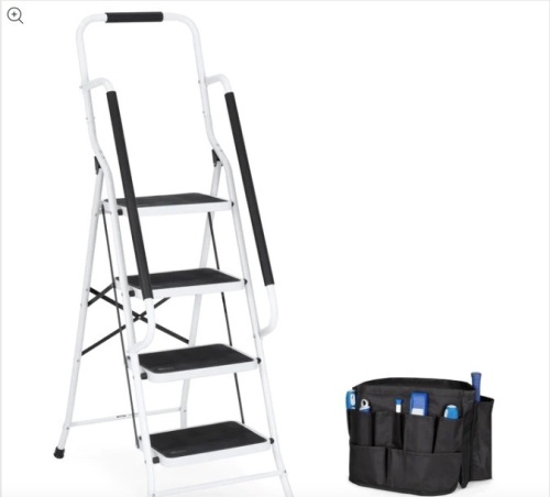 4-Step Portable Folding Ladder w/ Handrails, Attachable Tool Bag - Lot 197