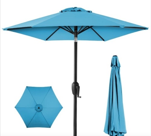 Outdoor Market Patio Umbrella w/ Push Button Tilt, Crank Lift - 7.5ft - Lot 199