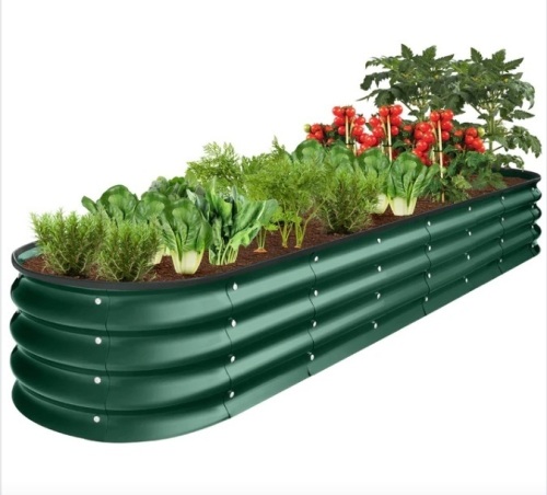 Outdoor Metal Raised Oval Garden Bed for Vegetables, Flowers - 8x2x1ft - Lot 402
