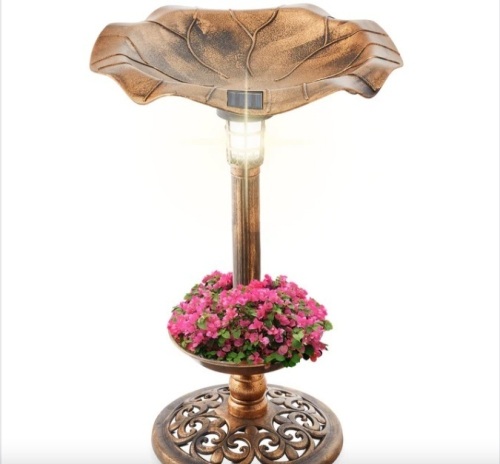 Solar Lighted Bird Bath w/ Planter - Lot 406