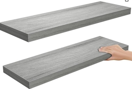 Amada HOMEFURNISHING Floating Shelves Large, 24 x 7 Inch Wall Shelves for Bathroom, Bedroom, Kitchen, Shelves for Wall Decor Set of 2 - Lot 447