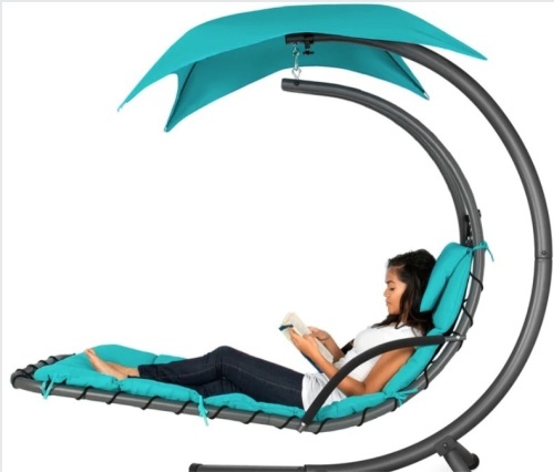 Hanging Curved Chaise Lounge Chair w/ Built-In Pillow, Removable Canopy - Lot 356