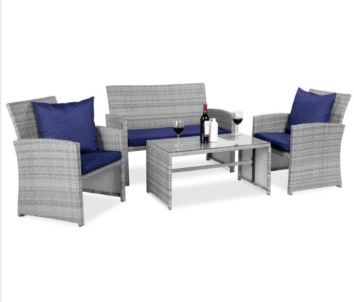 4-Piece Outdoor Wicker Conversation Patio Set w/ 4 Seats, Glass Table Top - Lot 357