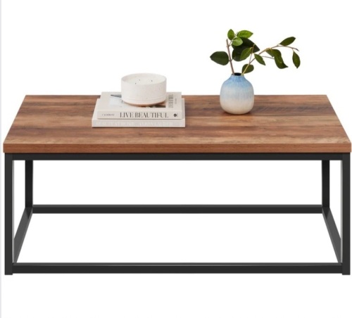 44in Modern Industrial Rectangular Wood Grain Coffee Table w/ Metal Frame - Lot 360