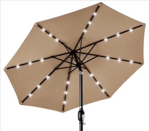 Solar LED Lighted Patio Umbrella w/ Tilt Adjustment, UV-Resistance - 10ft - Lot 362