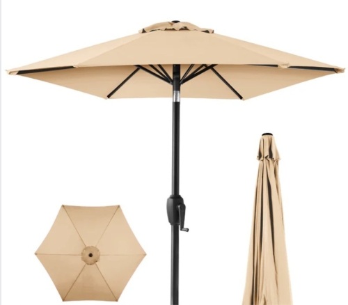 Outdoor Market Patio Umbrella w/ Push Button Tilt, Crank Lift - 7.5ft - Lot 363