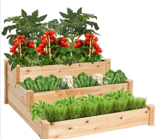 3-Tier Raised Fir Wood Garden Bed Planter w/ Stackable & Flat Setup - Lot 368