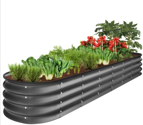 Outdoor Metal Raised Oval Garden Bed for Vegetables, Flowers - 8x2x1ft - Lot 371