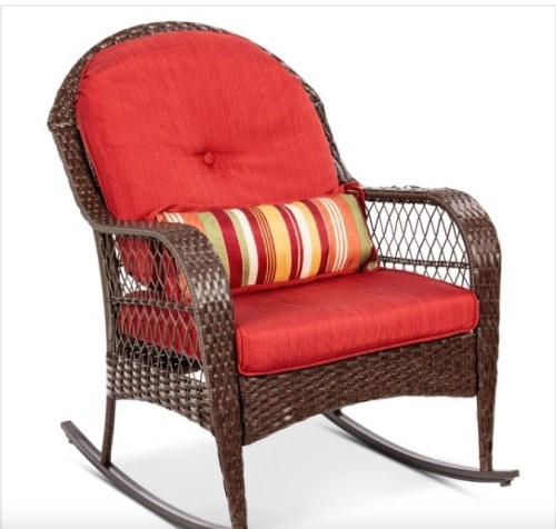Wicker Rocking Chair w/ Steel Frame, Decorative Pillow, Cushions - Lot 412