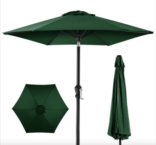 Outdoor Market Patio Umbrella w/ Push Button Tilt, Crank Lift - 7.5ft - Lot 415