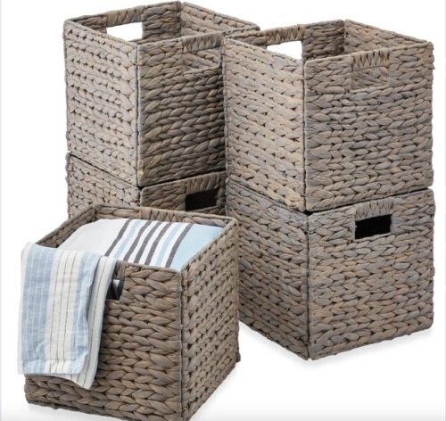 Set of 5 Collapsible Hyacinth Storage Baskets w/ Inserts - 13x13in - Lot 417