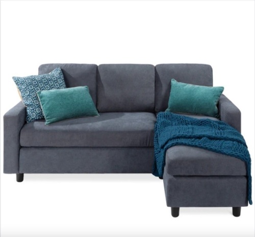 Upholstered Sectional Sofa Couch w/ Chaise Lounge, Reversible Ottoman Bench - Lot 419