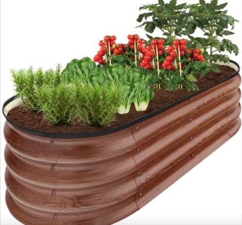 Outdoor Raised Metal Oval Garden Bed, Planter Box - 4x2x1ft - Lot 421