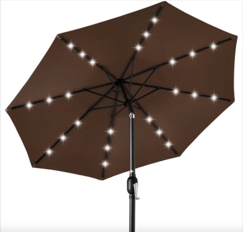 Solar LED Lighted Patio Umbrella w/ Tilt Adjustment, UV-Resistance - 10ft - Lot 424