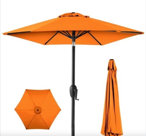 Outdoor Market Patio Umbrella w/ Push Button Tilt, Crank Lift - 7.5ft - Lot 425