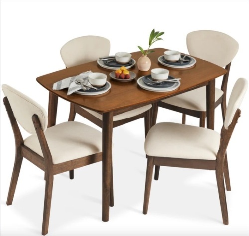 5-Piece Wooden Mid-Century Modern Dining Set w/ 4 Chairs, Padded Seat & Back - Lot 429