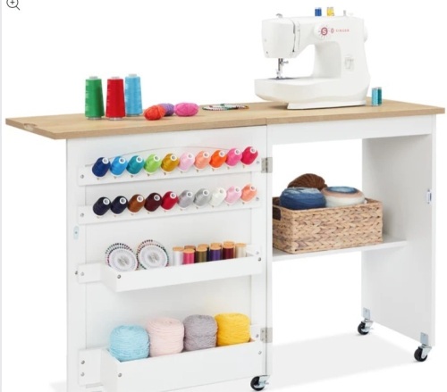 Folding Sewing Table Multipurpose Craft Station & Side Table w/ Wheels - Lot 377